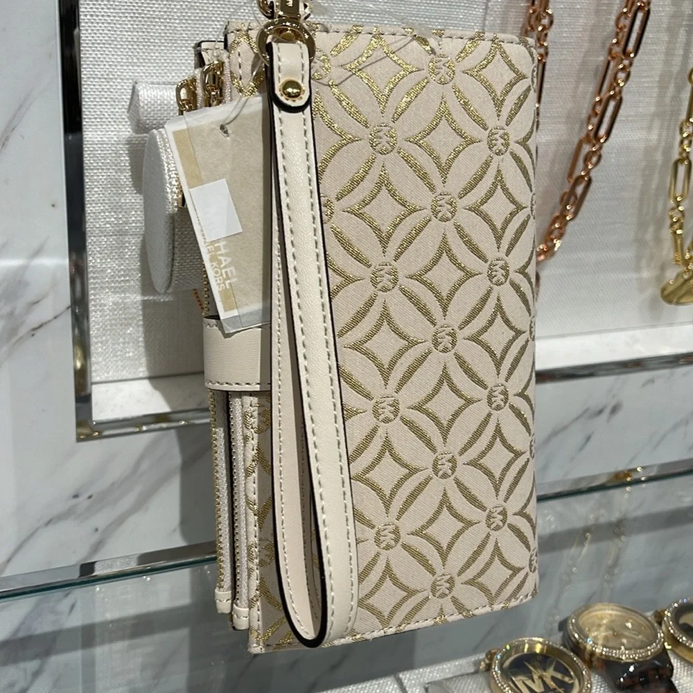 Michael Kors Jet Set Travel Large Double-Zip Wristlet-Wallet-PhoneHolder Pale